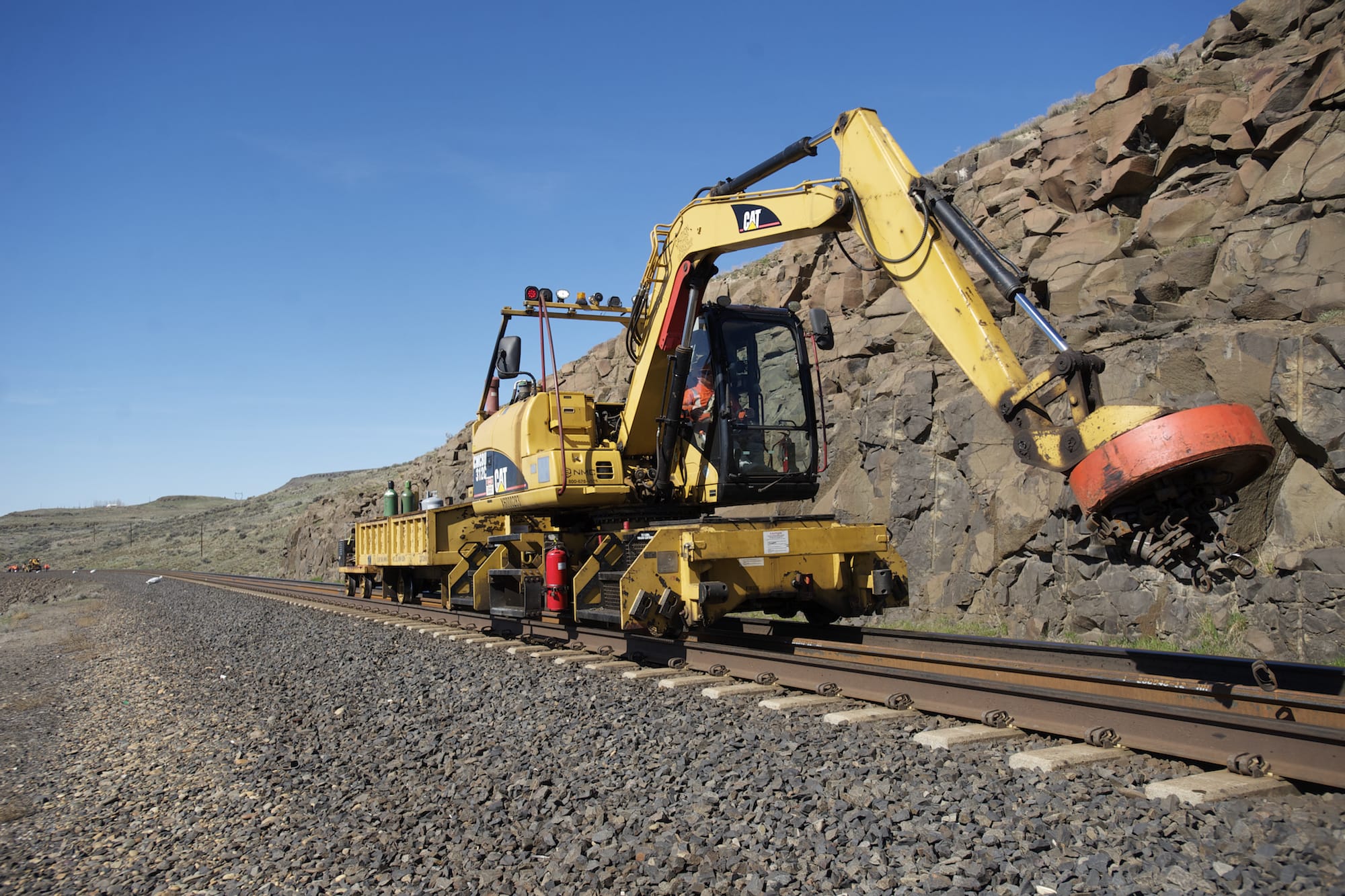 BNSF Railway workers upgrade a section of track in March on the Columbia River Gorge route more than 120 miles east of Vancouver.