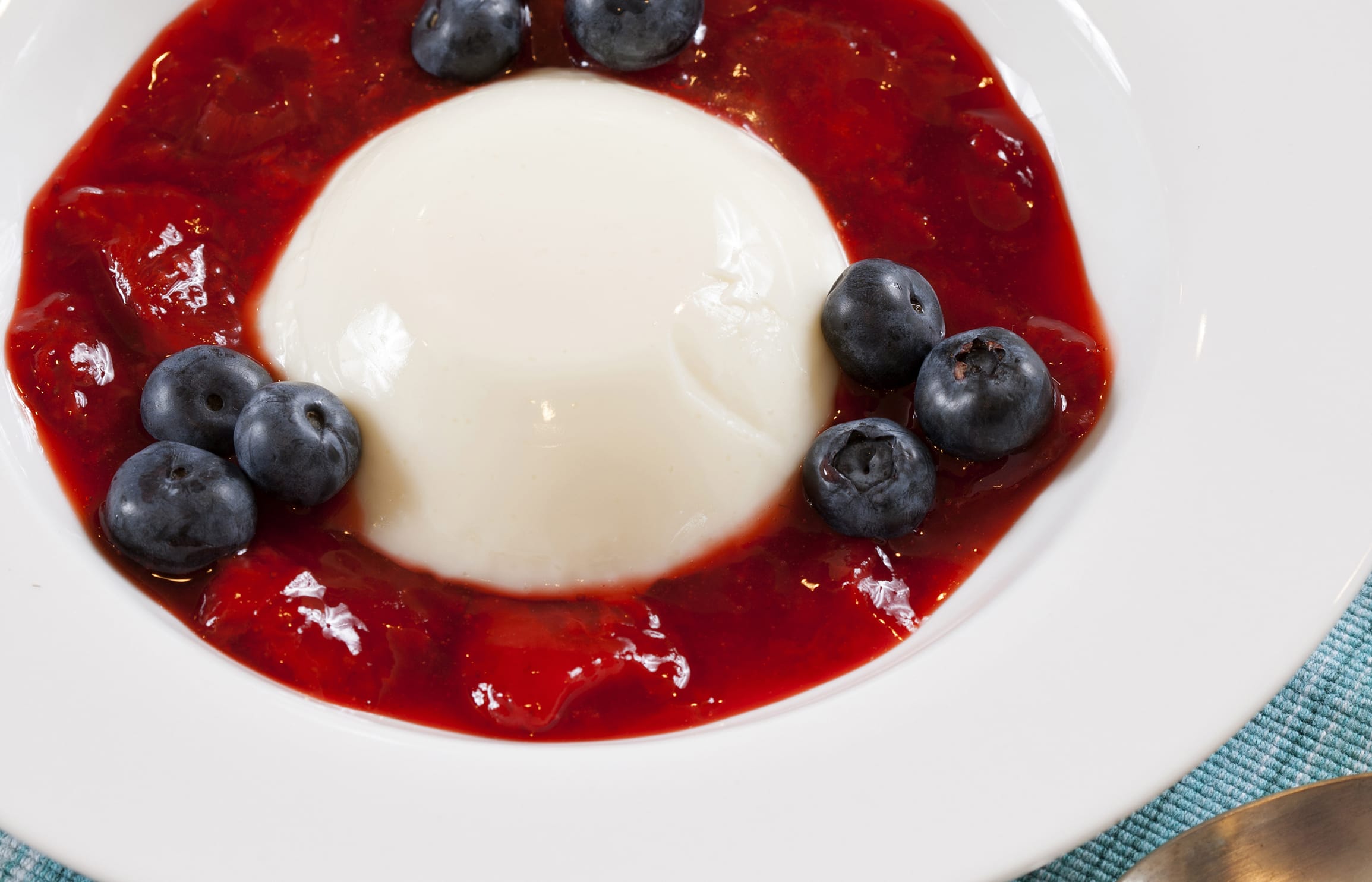 Vanilla Yogurt Bavarians With Strawberry Sauce.