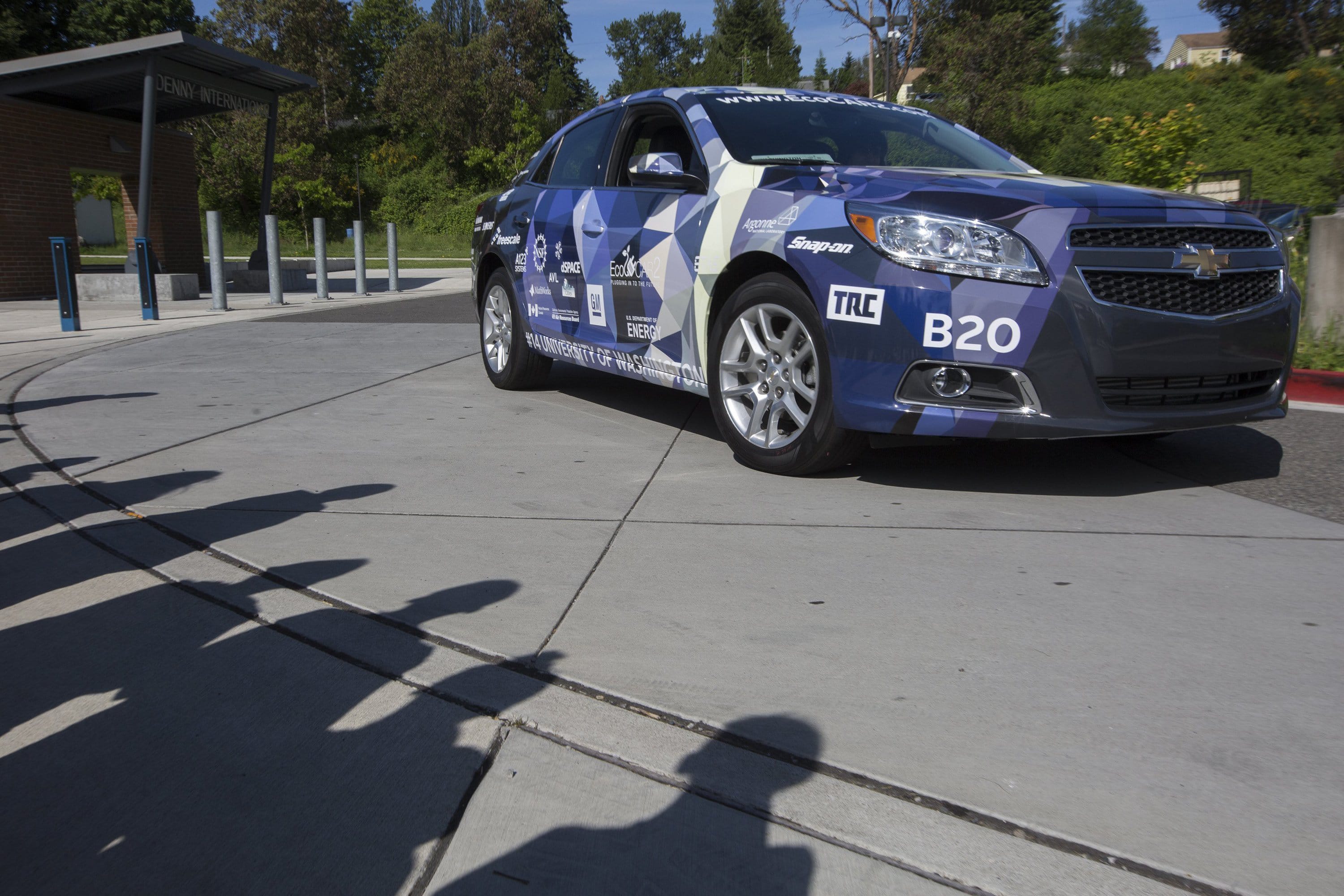 A hybrid electric car built by University of Washington students is tested in Seattle on May 20.