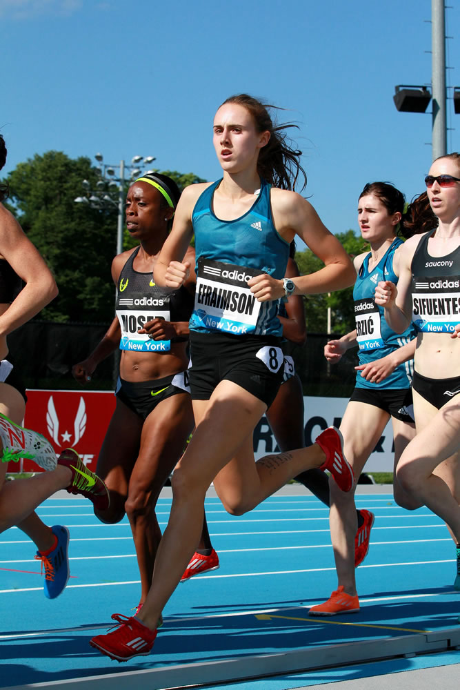 Alexa Efraimson runs at the Adidas Grand Prix Diamond League meet Saturday, in New York. The 17-year-old from Camas clinched 10th place in the Elite 1,500-meter race in 4:07.25.
