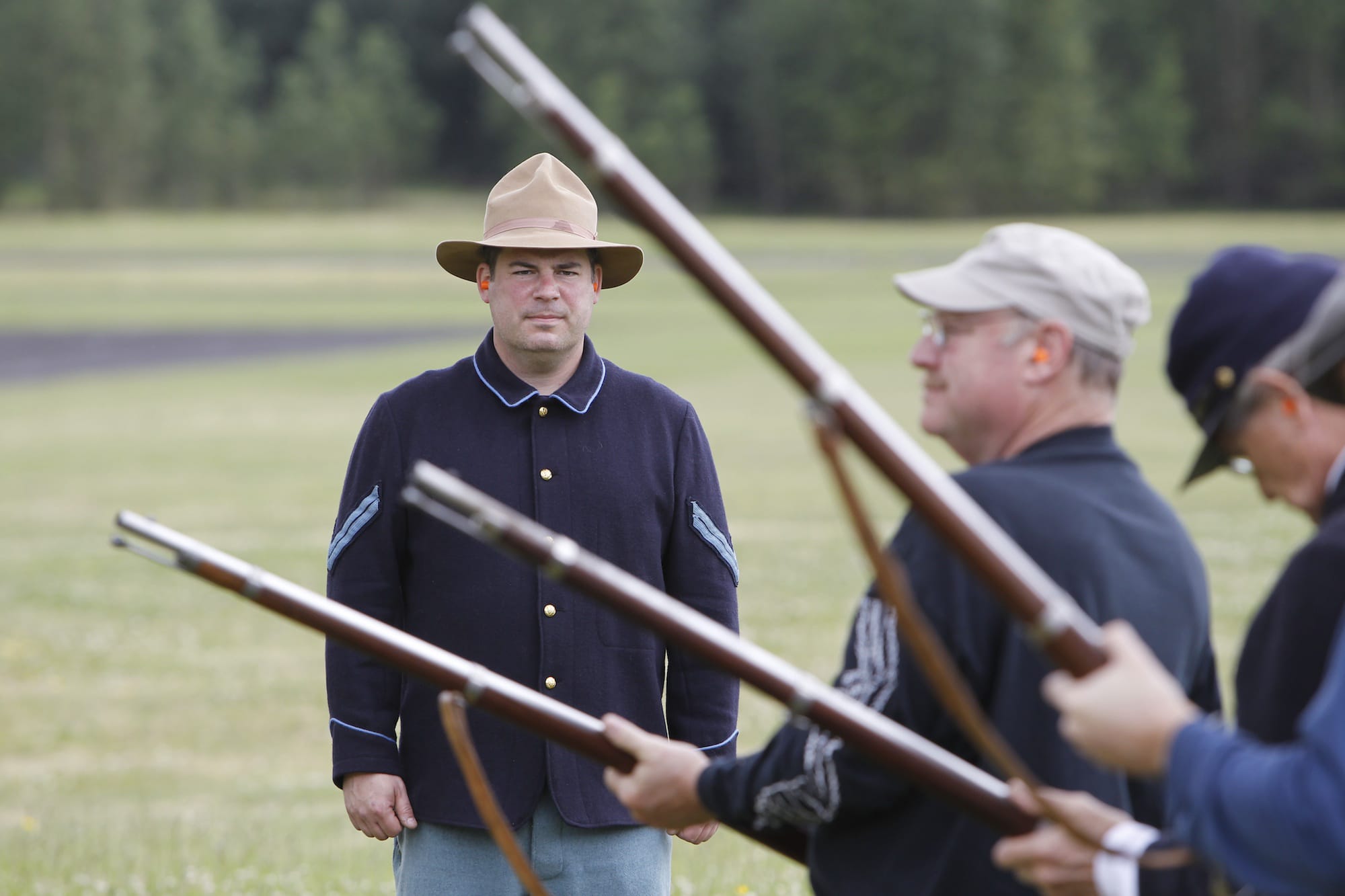 Columbian files
Mike Twist, National Park Service guide, trains volunteers at Fort Vancouver during black-powder weapon training.