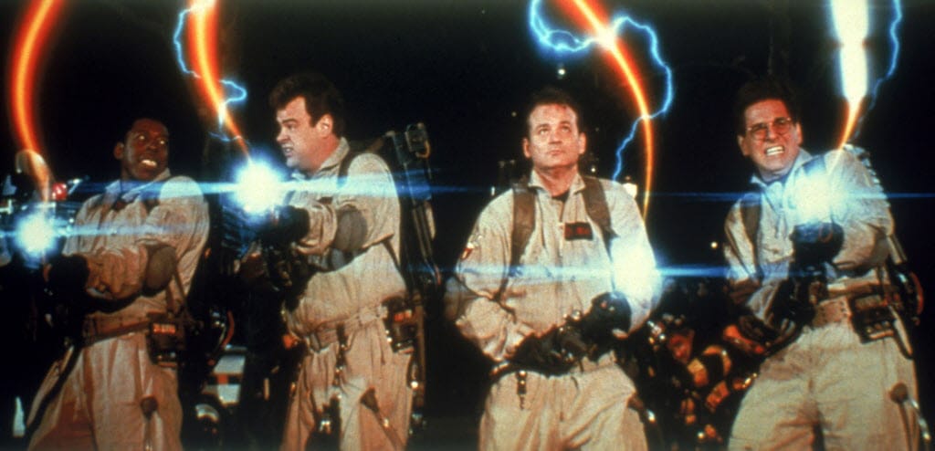 Ernie Hudson, from left, Dan Aykroyd, Bill Murray and Harold Ramis star in 1984's &quot;Ghostbusters.&quot;
