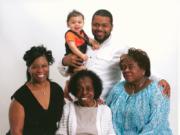 Fleater Jackson and her family gathered recently for a five-generation portrait. Pictured in the front row from left are Monique Smith, 50; Fleater Jackson, 87; and Jamie McCoy, 70. Standing is Phillip Meade, 27, holding his son, Kaden Robert Miller Meade, 9 months.