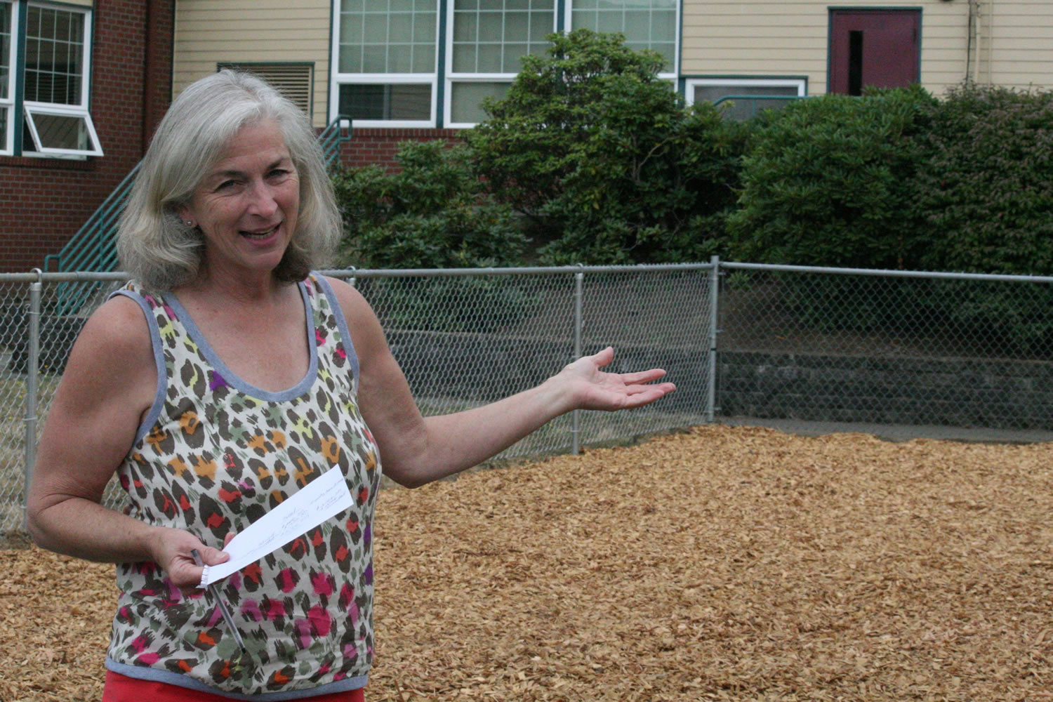 Lisa Young, early learning technician for Washougal Community Education, is excited about a new preschool playground being installed on the Hathaway Elementary School campus. It was funded through a collaboration with Educational Opportunities for Children and Families, and with a grant from the Norman C.
