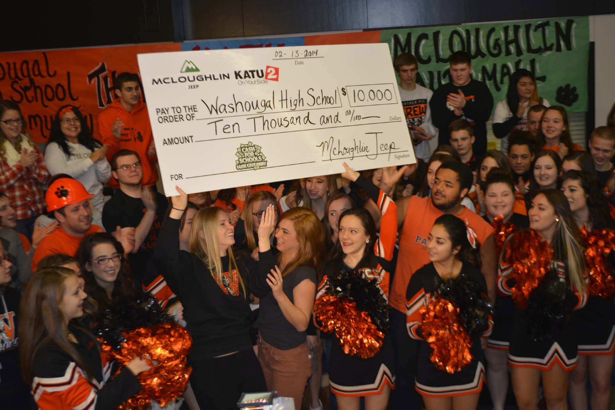 Washougal: Washougal High School students celebrate winning $10,000 from the Cash for Schools contest on Feb. 13.