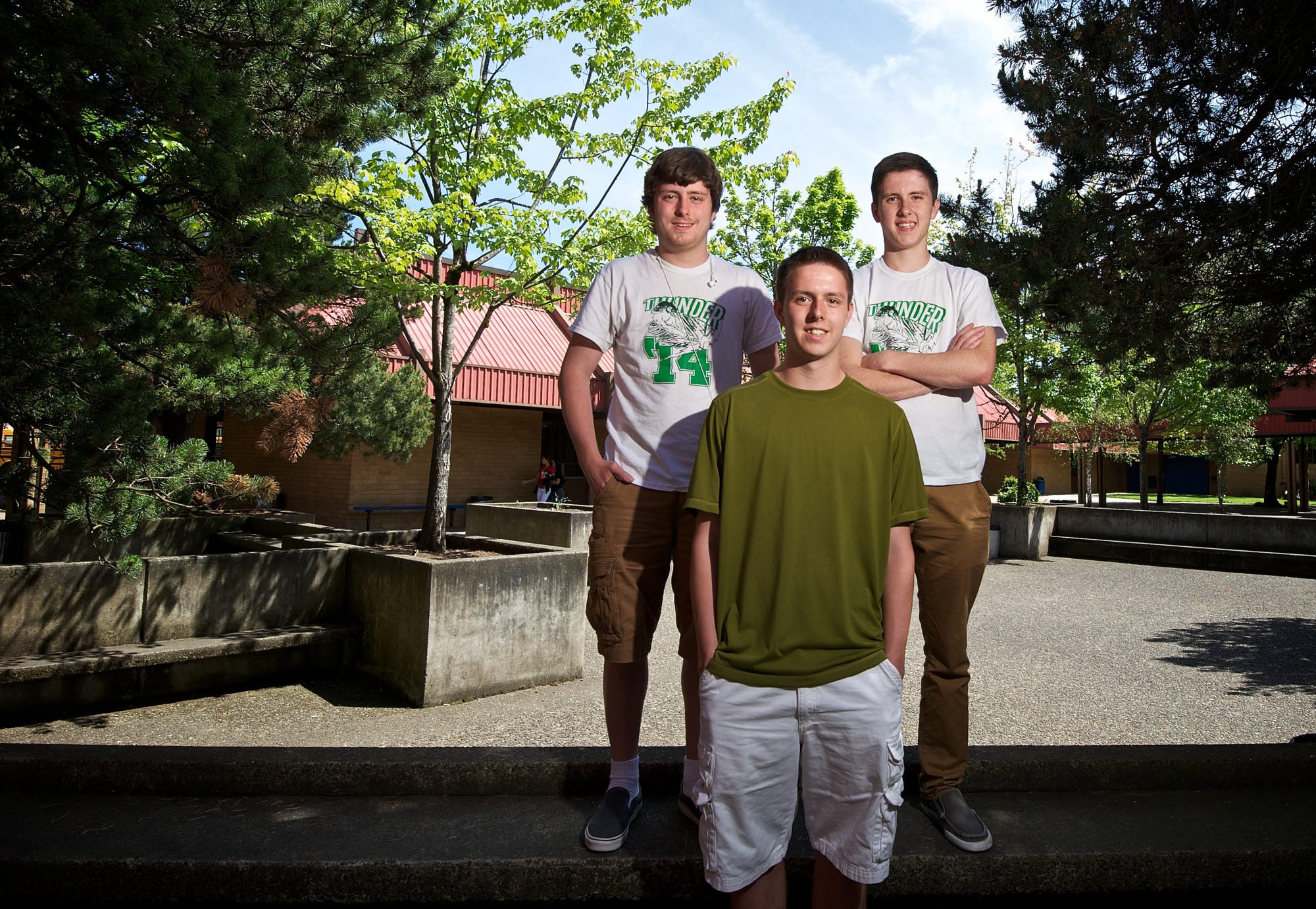 Triplets, from left, Ben, Joe and Sam Howard, all 18, will graduate from Mountain View High School June 12.