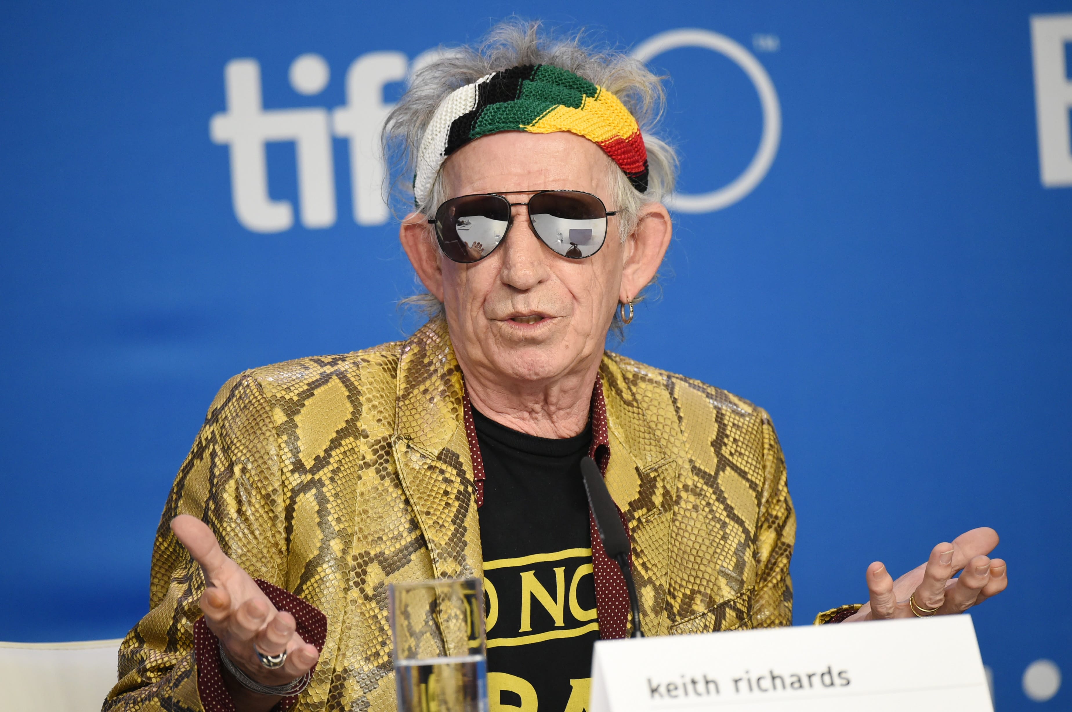 Keith Richards attends a press conference for "Keith Richards: Under the Influence" on day 8 of the Toronto International Film Festival at TIFF Bell Lightbox on Thursday  in Toronto.
