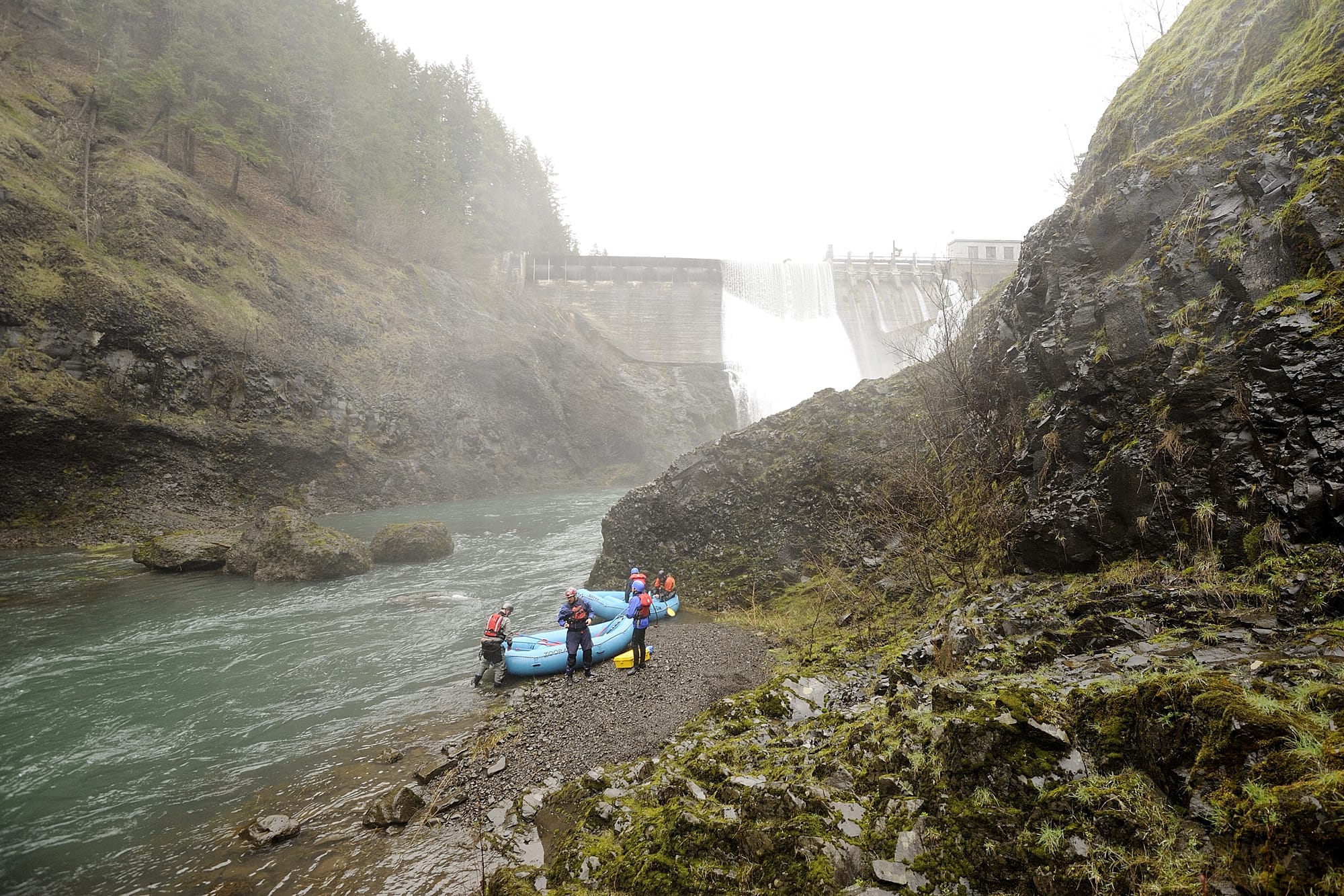 Rafters prepare to embark  down the White Salmon River from below the Condit Dam in March 2011 near White Salmon. The dam was blown out in October of that year and removed over the following months, and a long-term plan for the restored river's conservation is now under discussion.