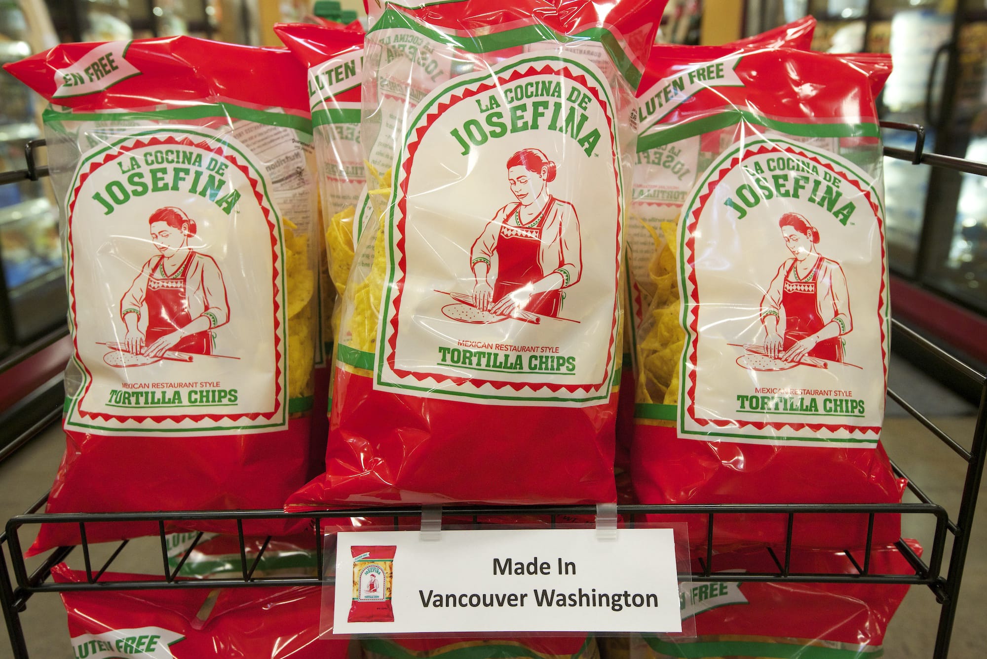 Frito Lay has introduced Josefina chips, on display here at Fred Meyer's Salmon Creek store, for sale only in the Northwest. The chip package doesn't identify Josefinas as a Frito Lay product.