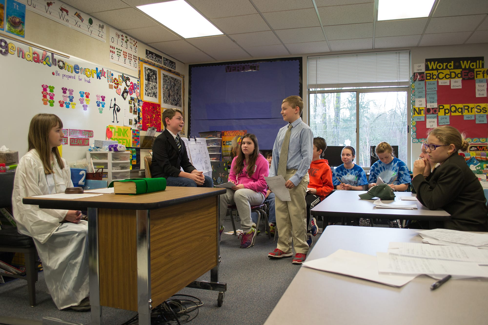 Ridgefield: Sixth-grader Nate Scullard-Bender, serves as prosecuting attorney in a mock trial, part of the Ridgefield School District's Highly Capable Program.
