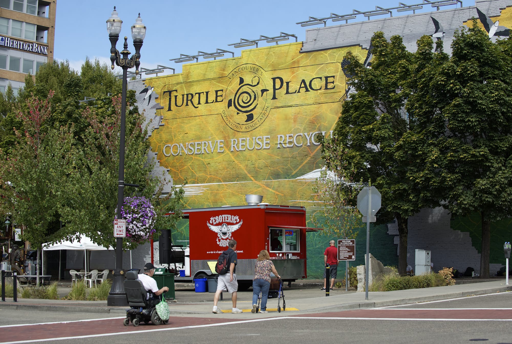 Food trucks, including Esoteric BBQ, have set up in Turtle Place plaza this summer as part of a pilot program to revitalize the underused public space.