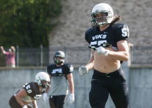 Portland State University football player from Clark County, sophomore linebacker John Norcross, at a practice in Portland Wednesday August 26, 2015. (Natalie Behring/The Columbian)