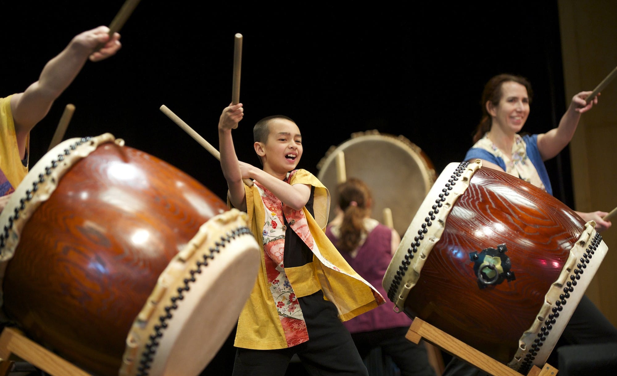 Photos by Steven Lane/The Columbian
Portland Taiko Drum Group performs at the 10th annual Clark College Sakura Festival on Thursday.