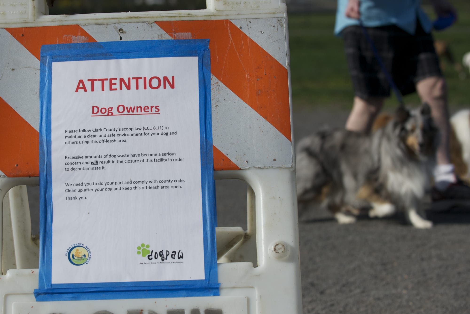 Signs tell dog owners to pick up after their pets, but dog waste at the park remains a problem.
