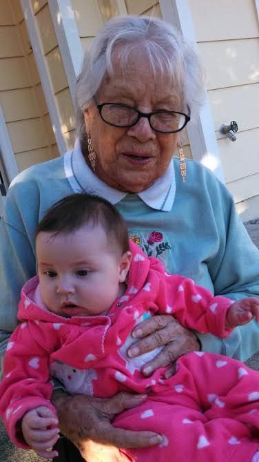 Helen Herrera  and great-great-granddaughter, Serenity Davis, 9 months.