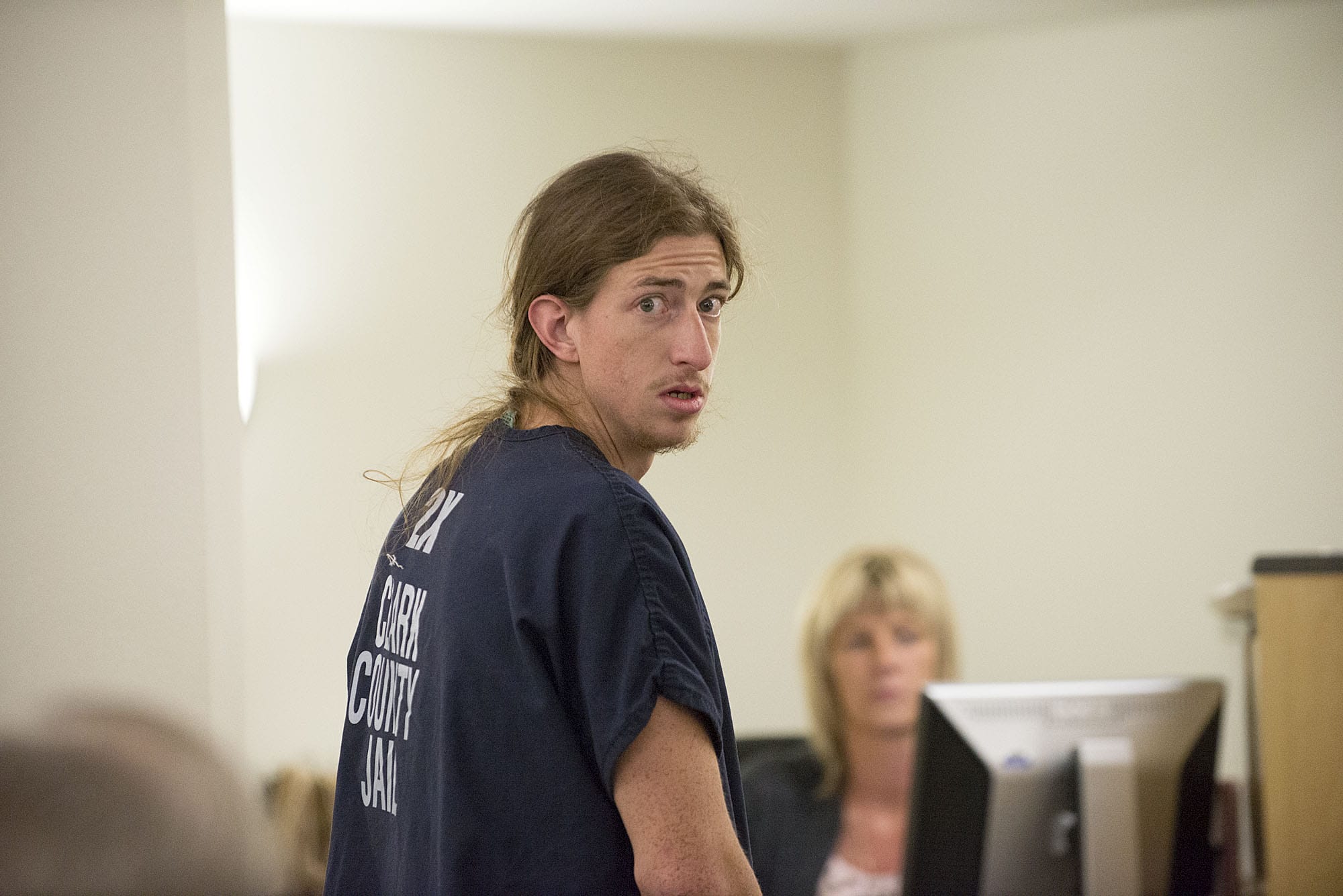 Timothy Michael Delisle, 23, of Portland who allegedly led Clark County Sheriff's deputies on a vehicle and foot chase Thursday afternoon on Northeast St. Johns Road makes a first appearance in Clark County Superior Court on Friday.