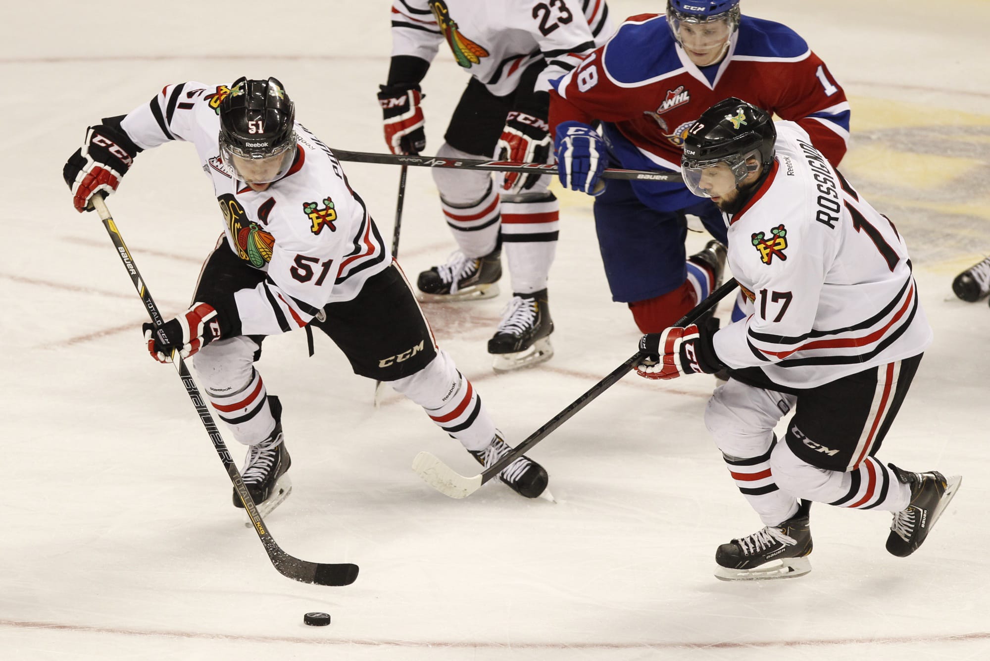 Portland's Derrick Pouliot (51) had two assists in the team's Game 1 victory.