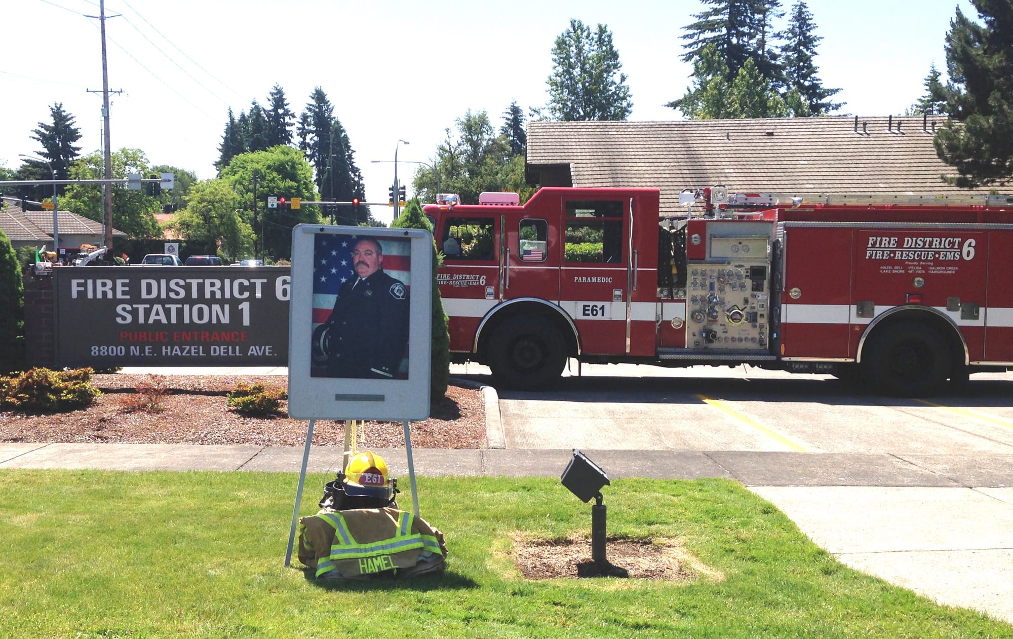 The Hazel Dell station for Fire District 6 hosted a ceremony for Robert Hamel, who died of cancer last summer and will be honored Sunday in a ceremony in Olympia.
