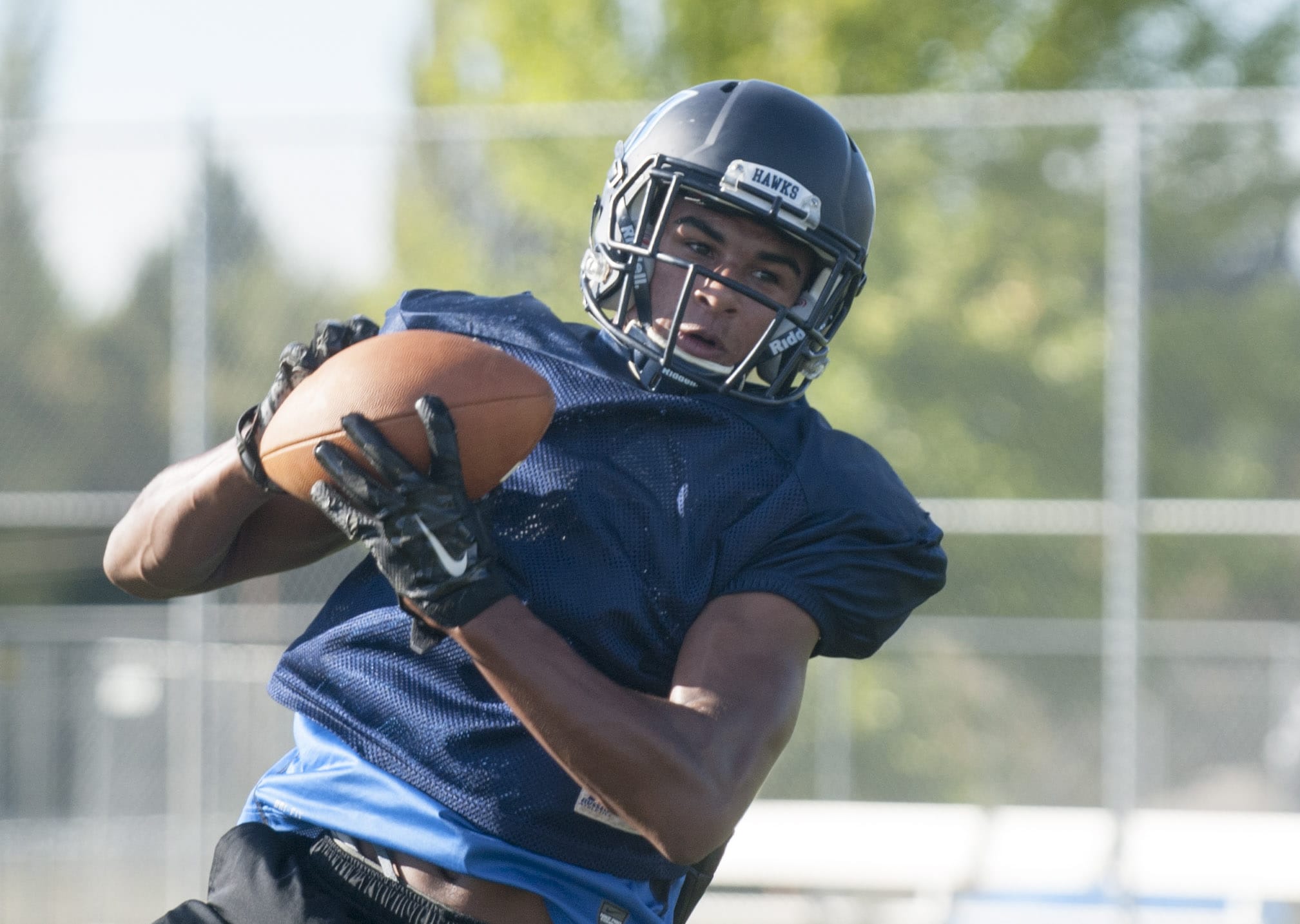Wide receiver Kedrick Johnson at a practice session at Hockinson High School Wednesday September 23, 2015.