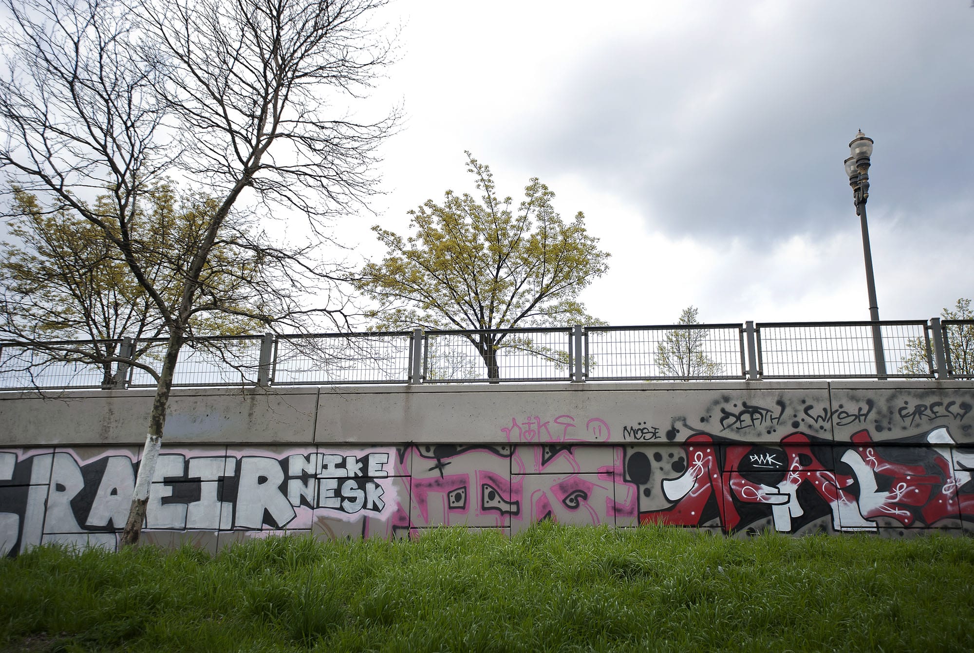 Graffiti covers the south side of the bridge that carries Mill Plain Boulevard over the railroad tracks at Lincoln Avenue on April 4.