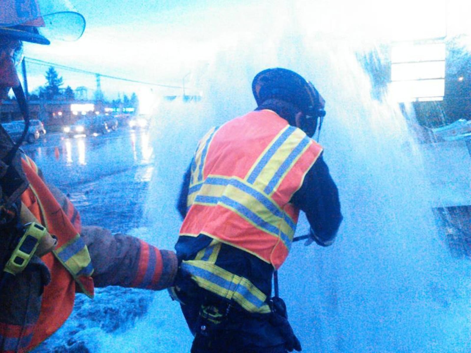 Crews respond to a water line that broke when a van uprooted a fire hydrant Feb. 18 along Northeast Fourth Plain Road in east Vancouver.