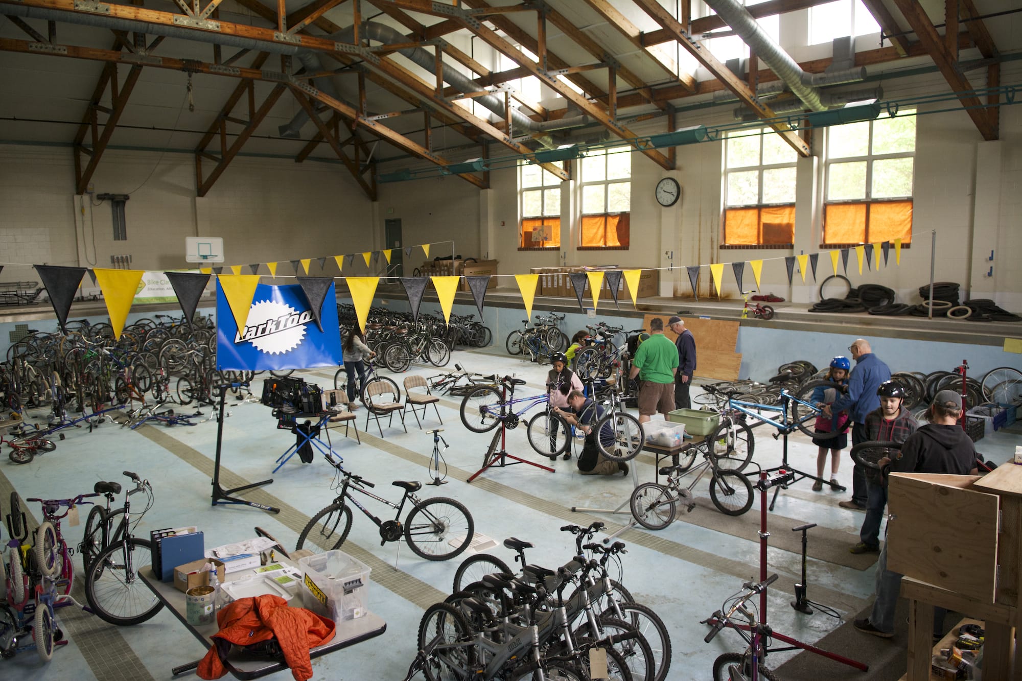 The empty Hough Pool has been the temporary home of nonprofit Bike Clark County for the past few years.