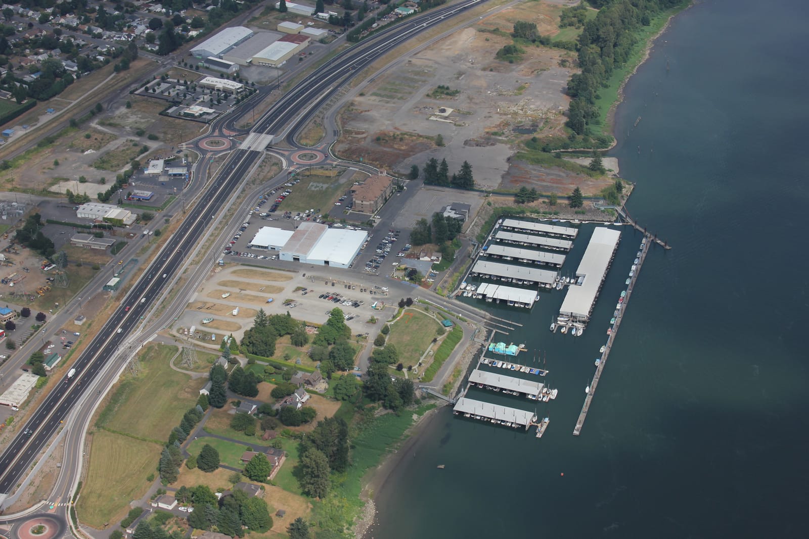 PSU Washougal A waterfront redevelopment project led by the Port of Camas-Washougal is about 1.7 miles away from Washougal's downtown.