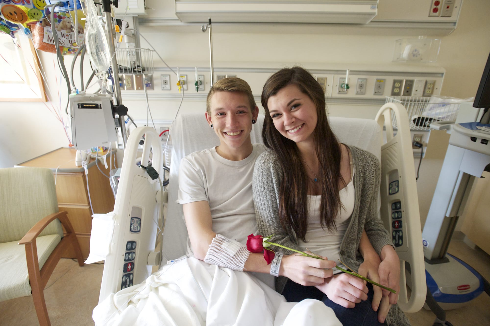 Jacob Linnell, 18, and his girlfriend, Lydia Lynch, 18, talk about the surprise mini prom staff at Legacy Salmon Creek Medical Center organized for them.