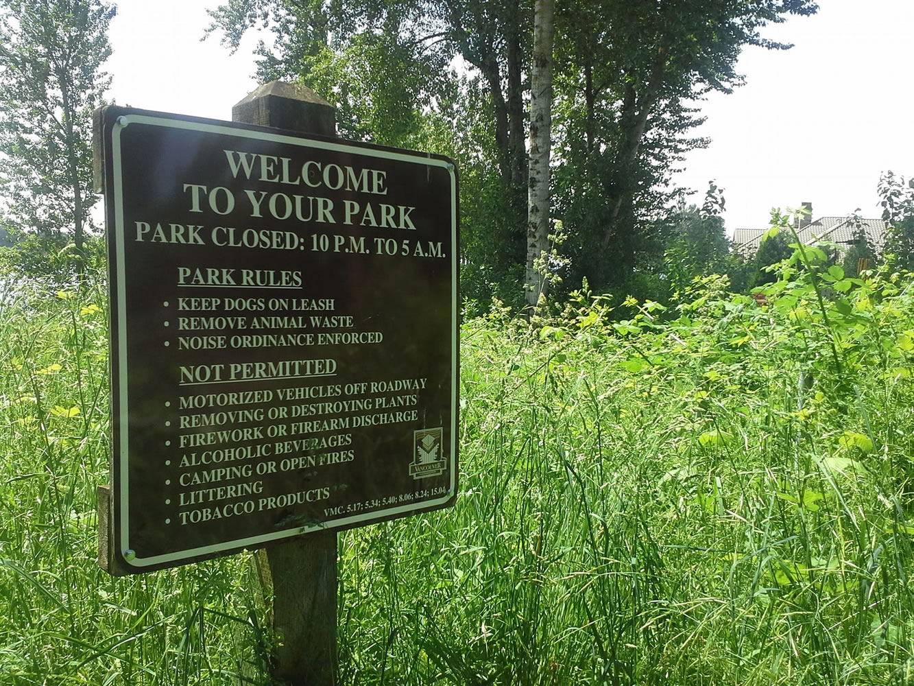 The entrance to an undeveloped park where Southeast 164th Avenue dead ends at the Columbia River.