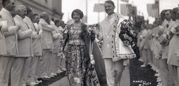 Thelma Hollingsworth is celebrated in 1914 as the first elected Portland Rose Festival queen.