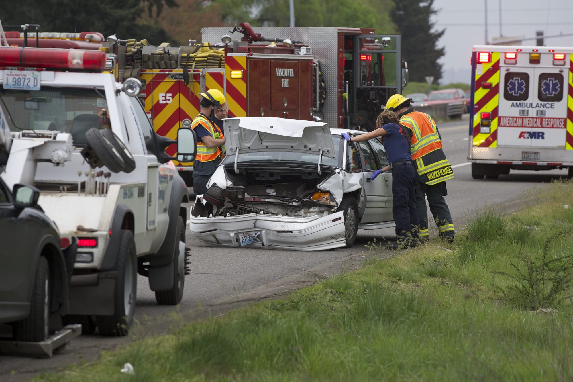 A two-car collision slowed traffic Monday on state Highway 500 westbound.