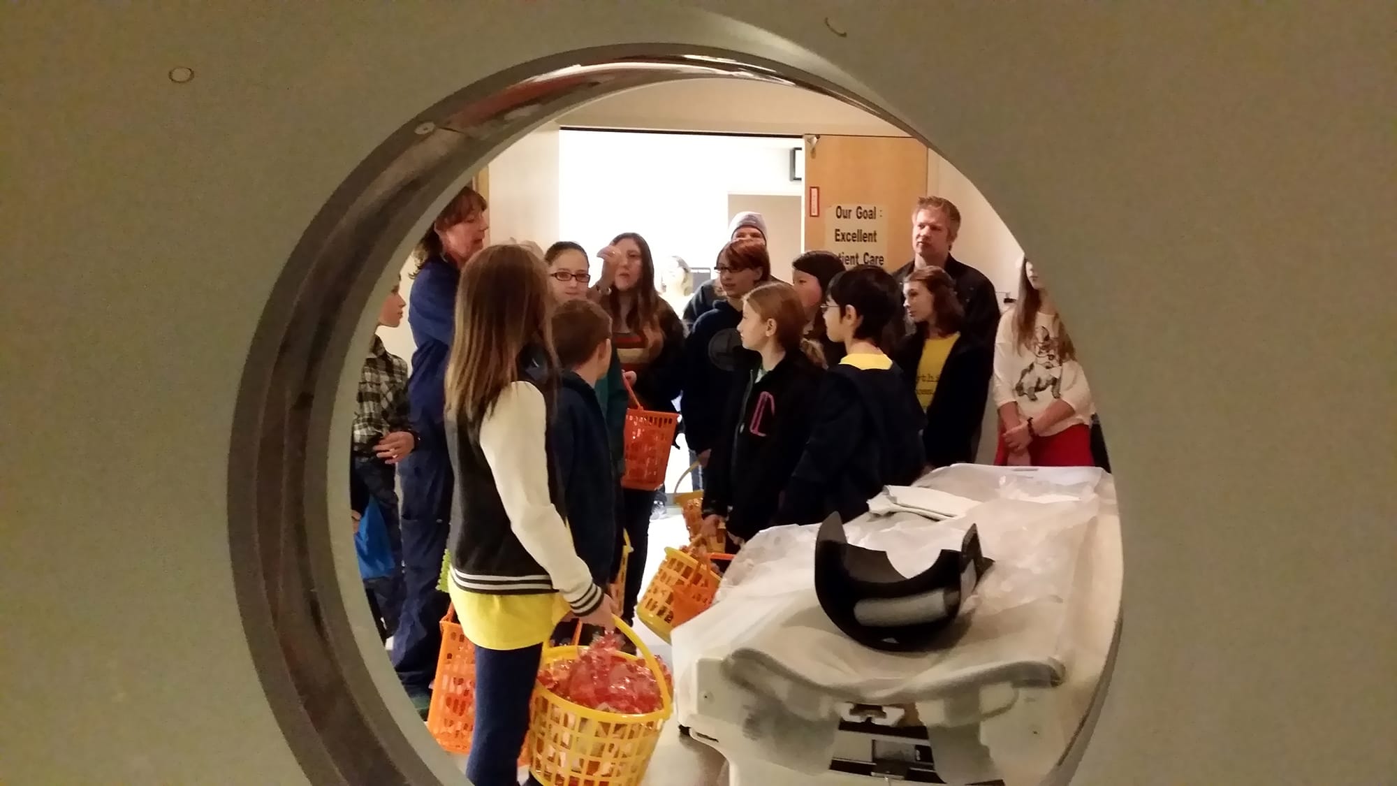 North Garrison Heights: Kids on Vancouver's Junior Joy Team and the Hough Elementary Leadership Team learn about a CT scan machine on a visit Saturday to PeaceHealth Southwest Medical Center, where they thanked hospital workers for their work.