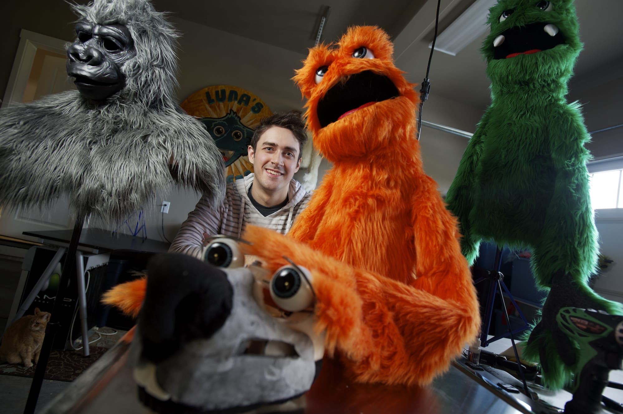 Kevin Gorby with a few of his puppets.