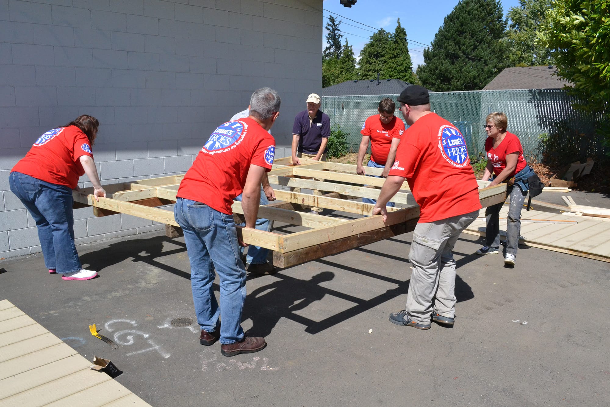 Fruit Valley: Volunteers working on a new tool lending library, where neighborhood residents will be able to take out and borrow various tools.