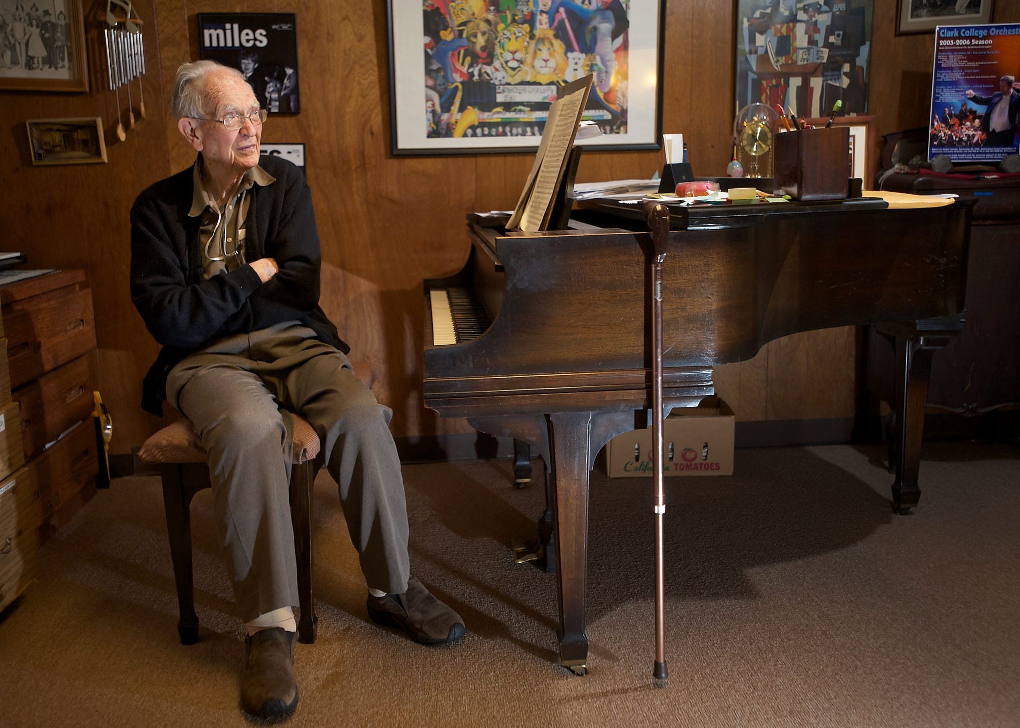 Composer Matt Doran, 92, sits at his piano inside his Hazel Dell home.