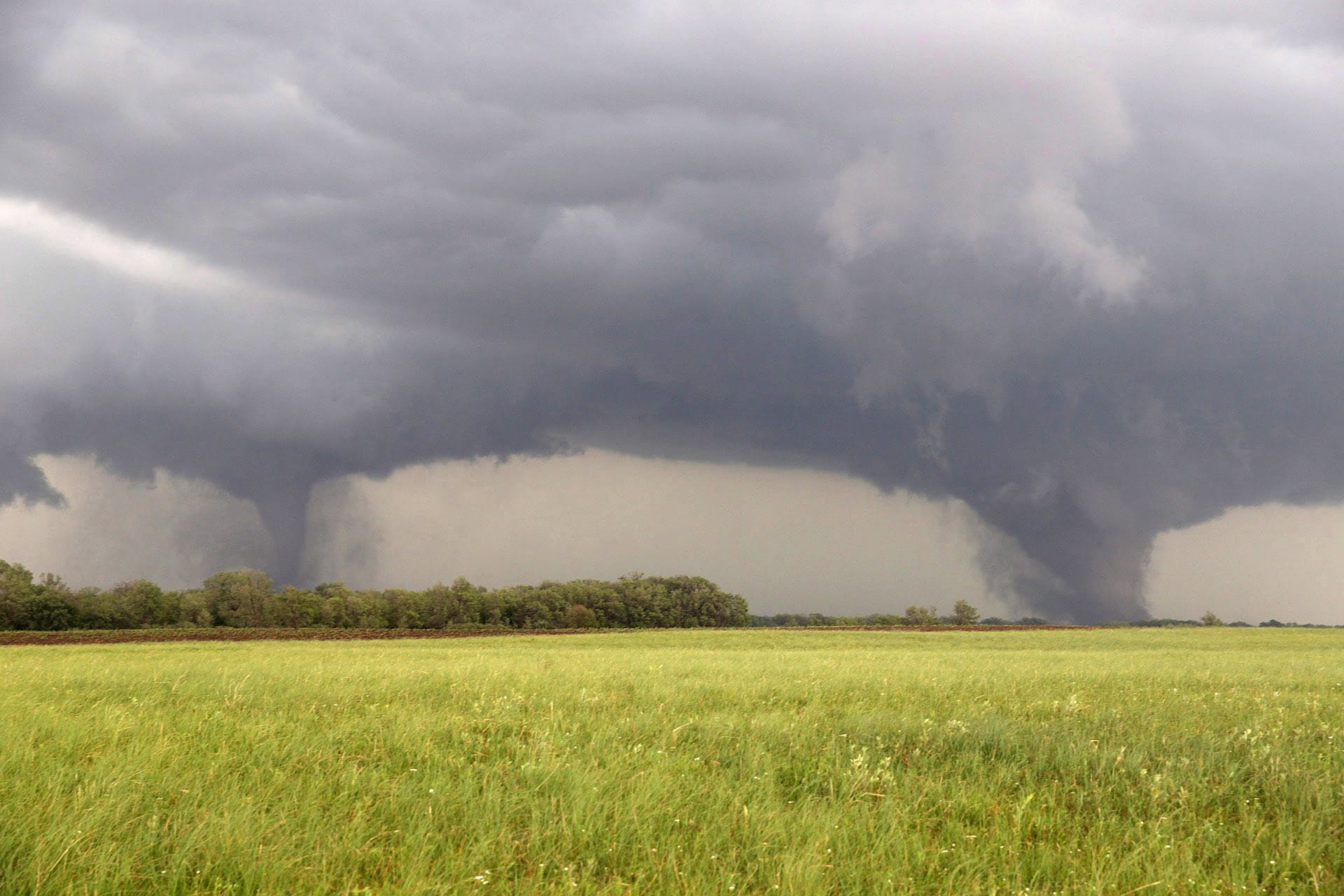 Two tornadoes approach Pilger, Neb., on Monday.