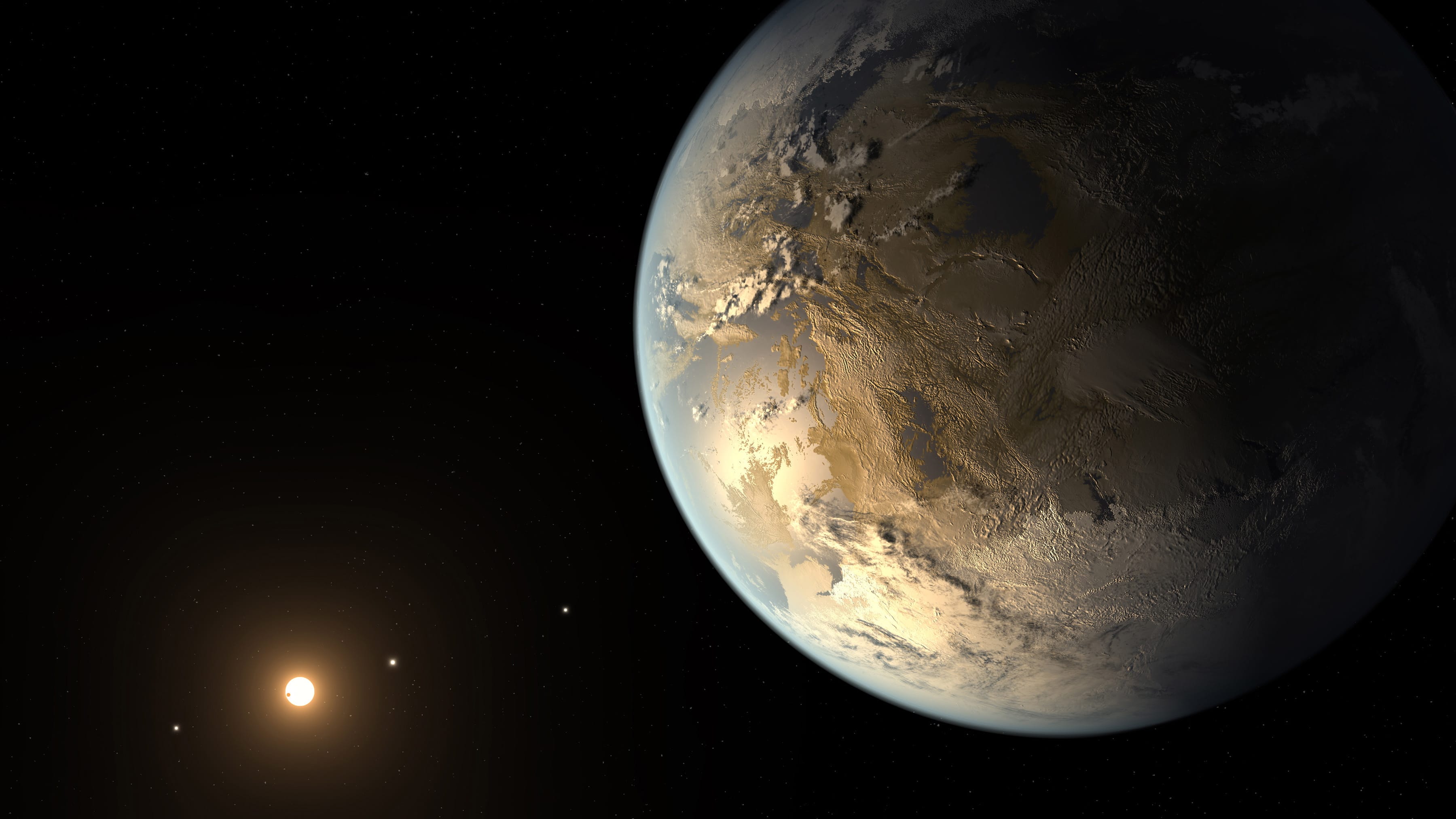 This artist's rendering shows the Earth-sized planet dubbed Kepler-186f orbiting a star 500 light-years from Earth.