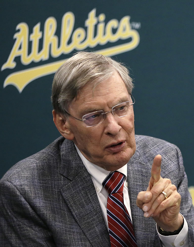 Baseball commissioner Bud Selig speaks during a news conference on Tuesday, Aug. 19, 2014, in Oakland, Calif.