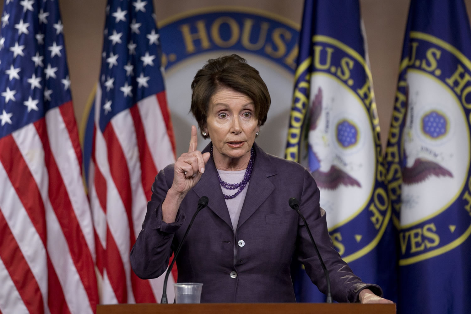 House Minority Leader Nancy Pelosi, D-Calif., speaks today at her weekly news briefing on Capitol Hill in Washington. House Democrats stand deeply divided over whether to participate in a Republican-led investigation of the deadly attack on the U.S.