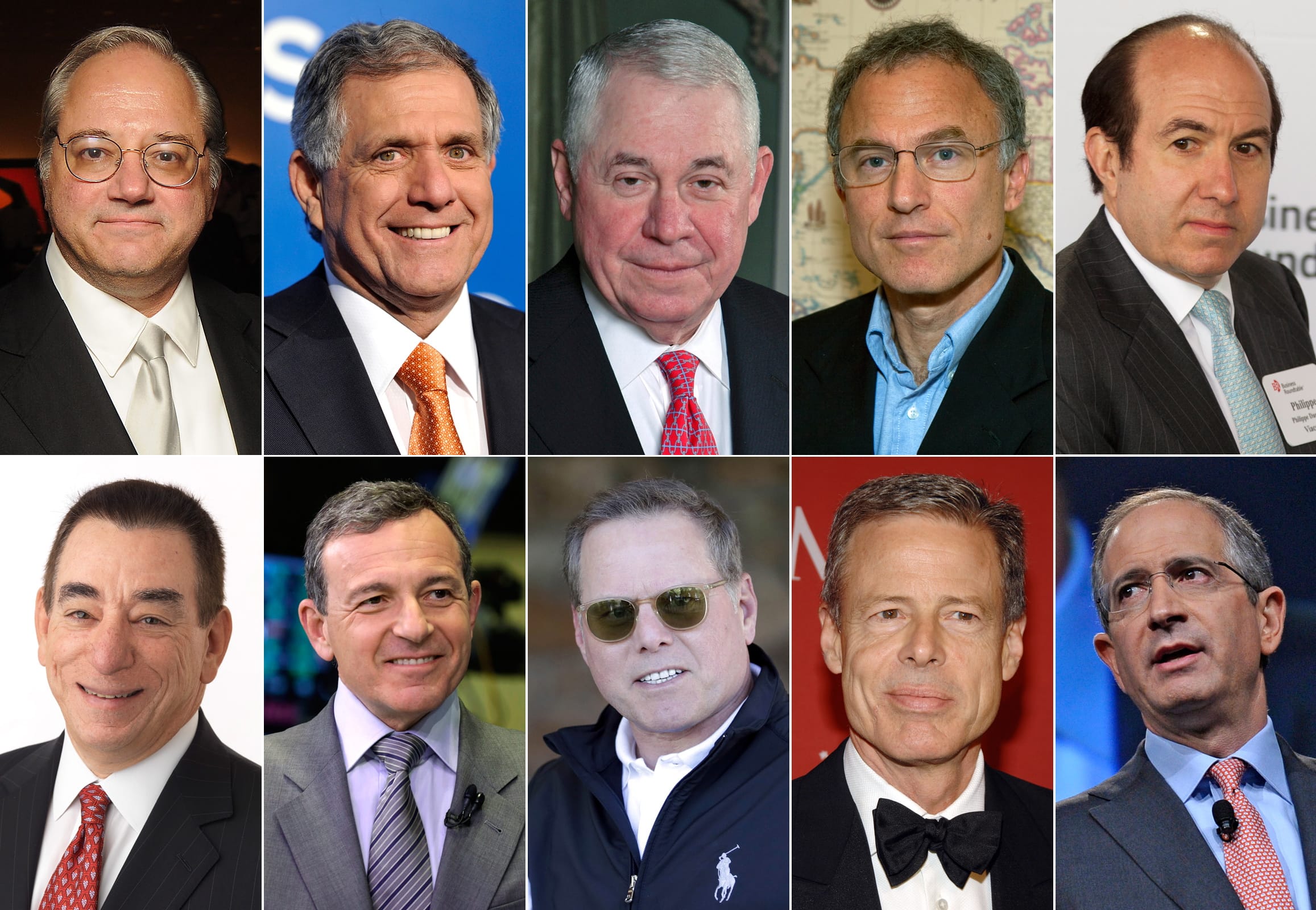The 10 highest-paid CEOs of 2013: Top row, from left: Anthony Petrello, Nabors Industries, $68.3 million; Leslie Moonves, CBS, $65.6 million; Richard Adkerson, Freeport-McMoRan Copper &amp; Gold, $55.3 million; Stephen Kaufer, TripAdvisor, $39 million; and Philippe Dauman, Viacom, $37.2 million.