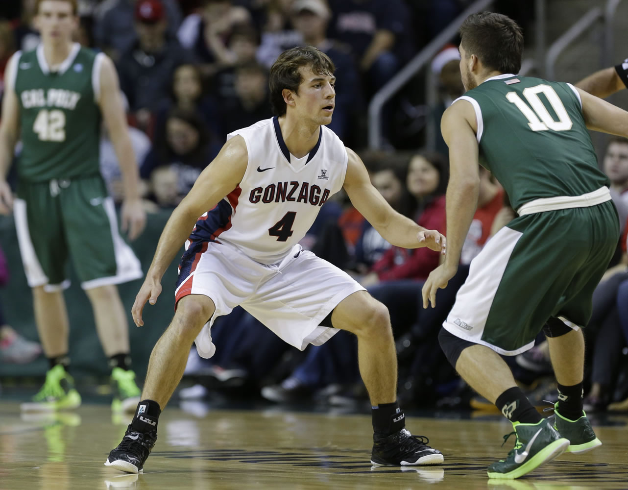Gonzaga's Kevin Pangos scored 16 points against Cal Poly on Saturday, Dec. 20, 2014, in Seattle.