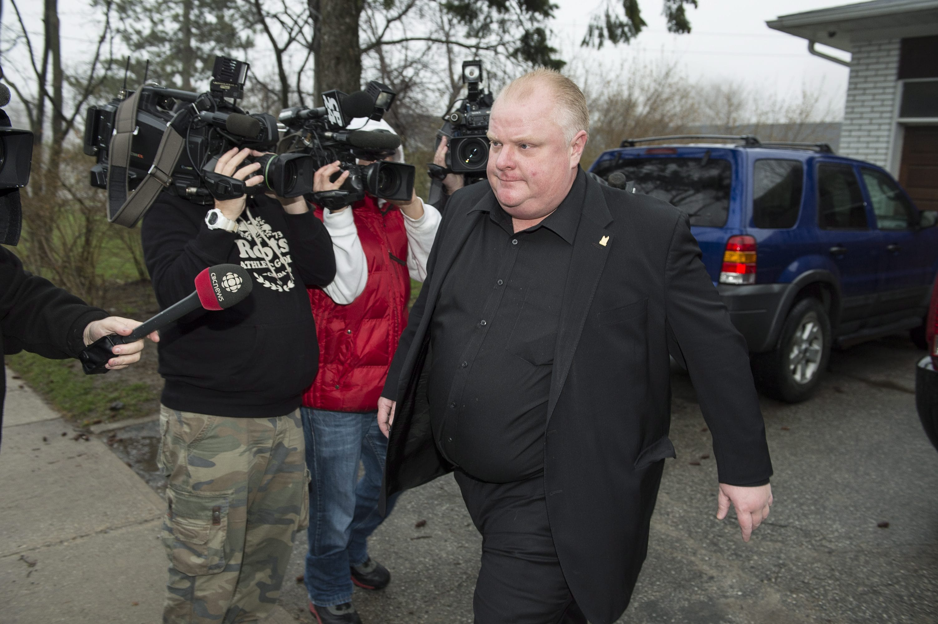 Toronto Mayor Rob Ford leaves his home early Thursday in Toronto.