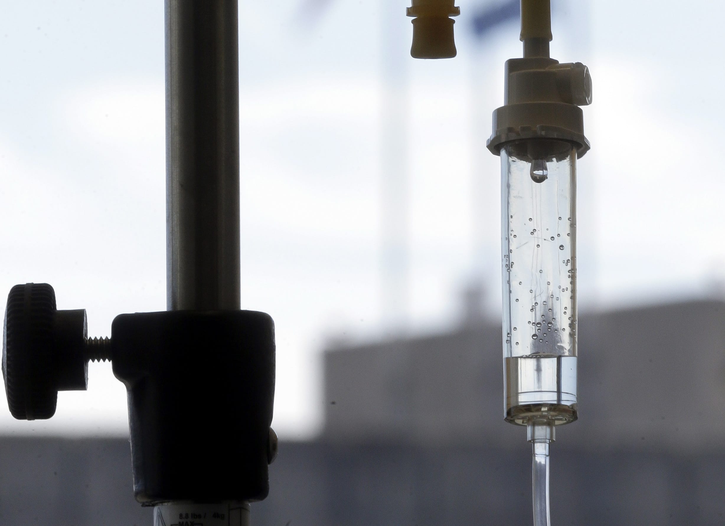 An infusion drug to treat cancer is administered to a cancer patient via intravenous drip at Duke Cancer Center in Durham, N.C.
