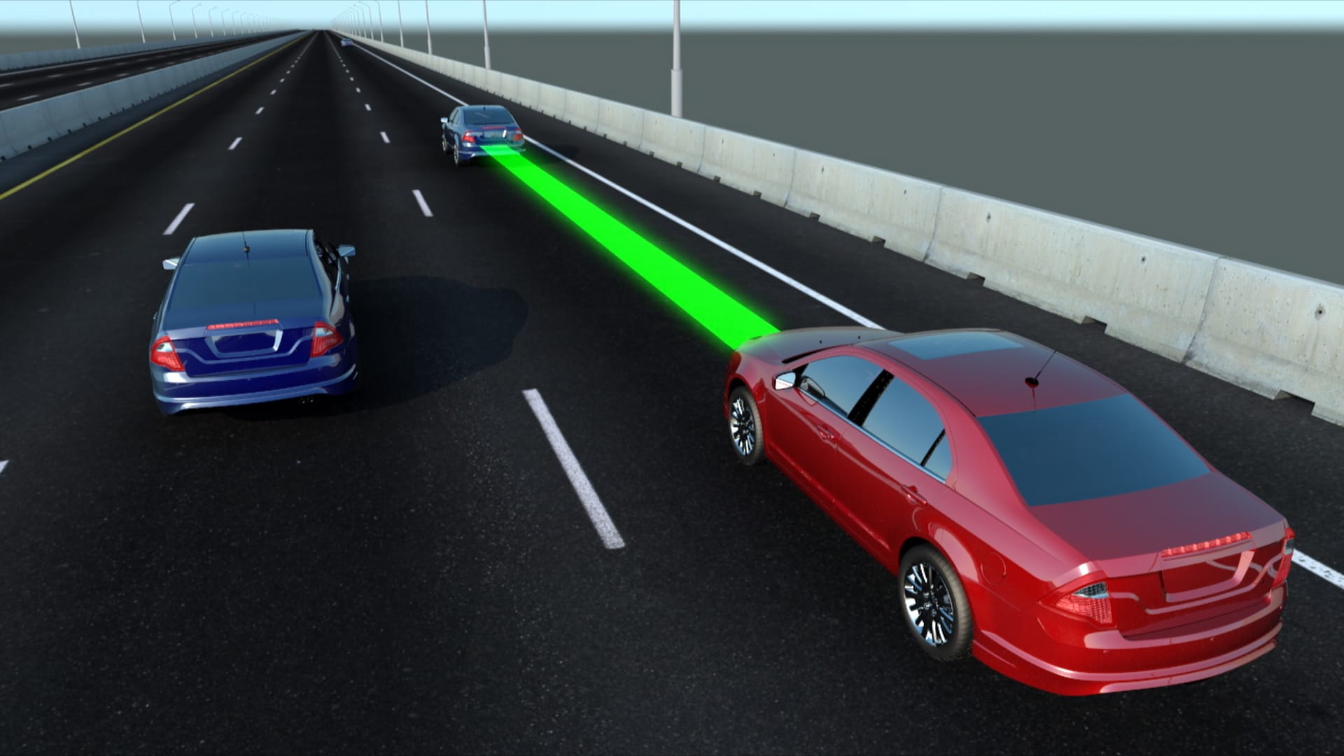 This 2015 image provided by the Insurance Institute for Highway Safety shows an illustration of an automobile's adaptive cruise control on the road. A recent survey showed many U.S. drivers lack awareness and understanding of new safety features such as this one.