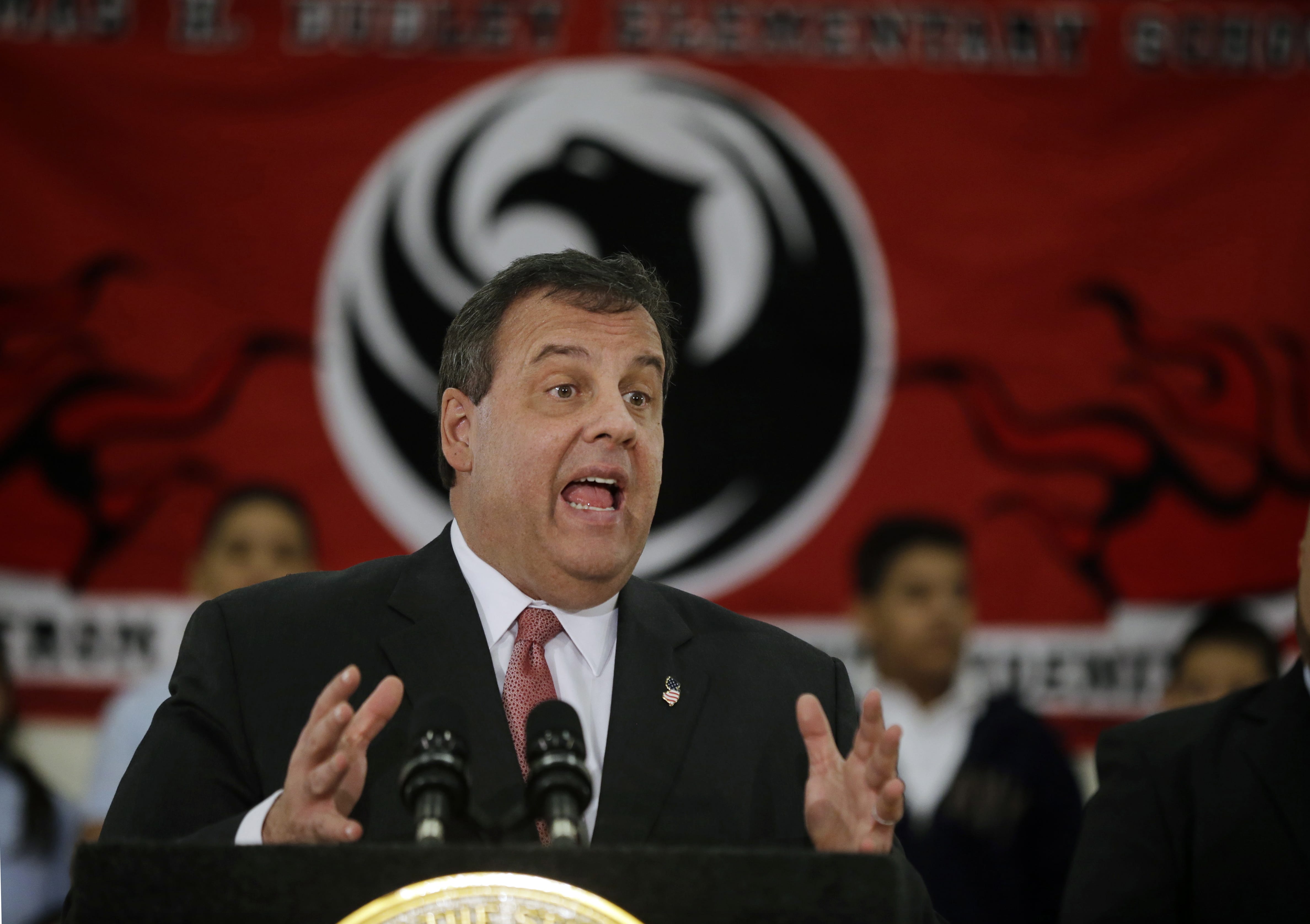 New Jersey Gov. Chris Christie addresses a gathering at the Dudley Family School in Camden, N.J., on Jan.