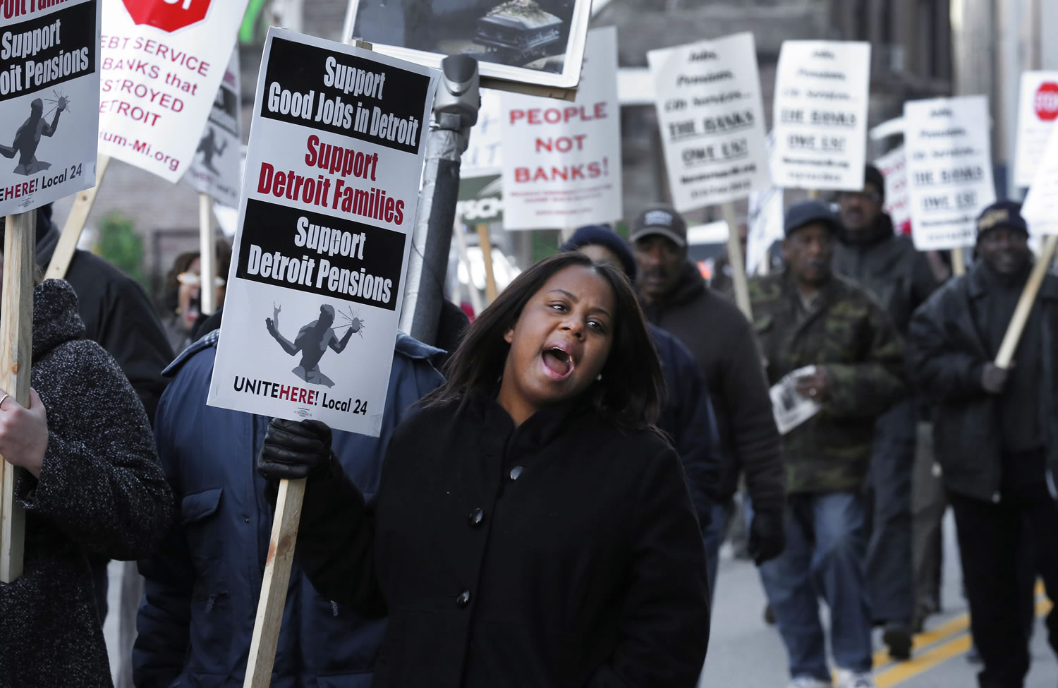 Jalita Shabazz joins protesters during a rally outside The Theodore Levin United States Courthouse in Detroit in October.