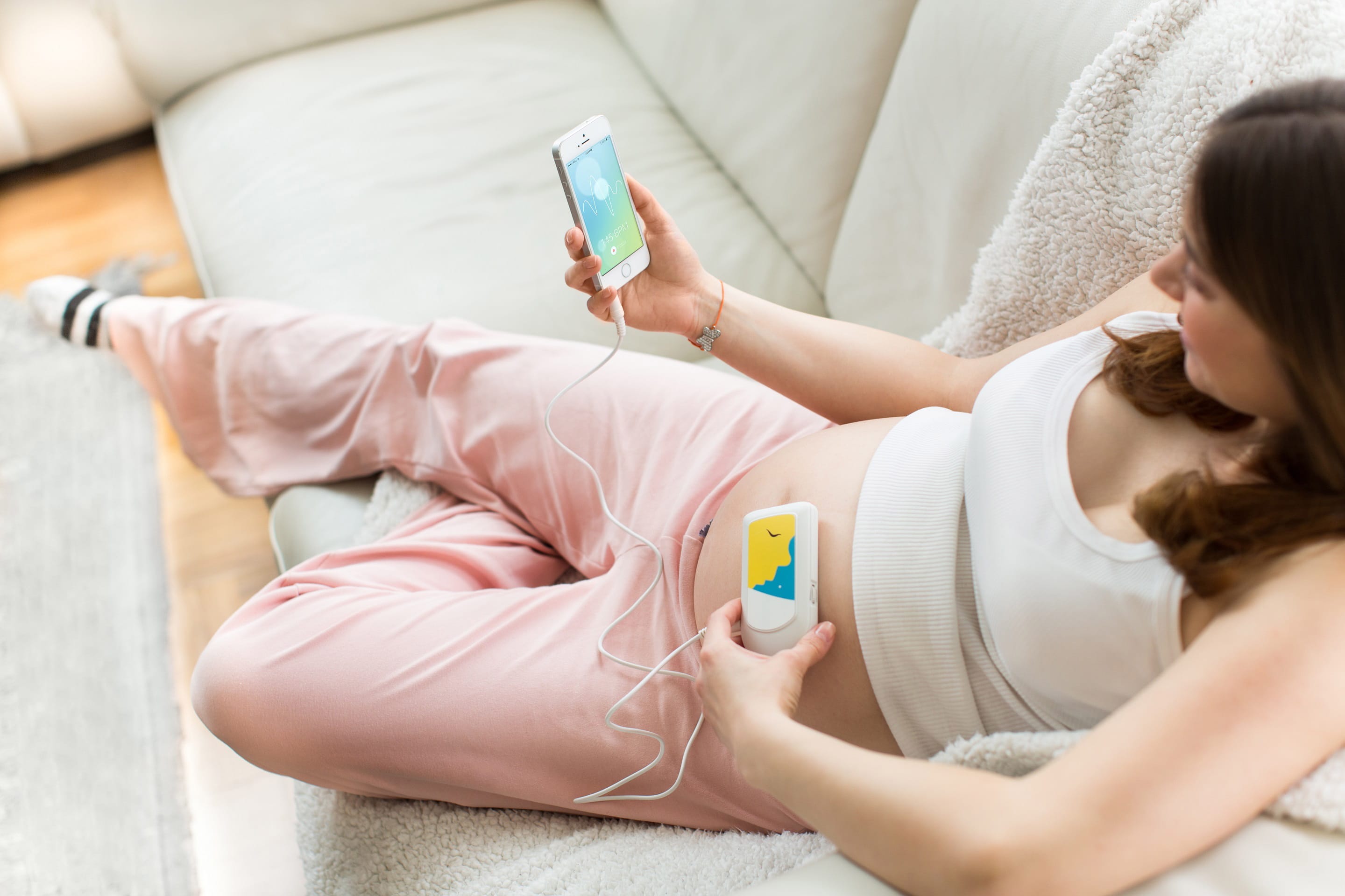 Bellabeat
The Bellabeat fetal heart listening system, available for $129, is plugged into your smartphone's headphone port, then a set of earbuds is plugged into the device. The companion smartphone app tracks the baby's heart rate and lets you record the sound.