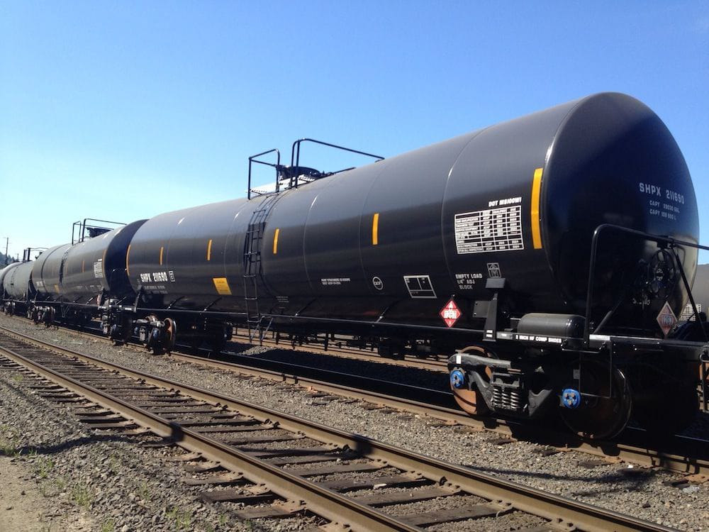 Tank cars carrying crude oil at BNSF Railwayu2019s Willbridge Yard in Northwest Portland.