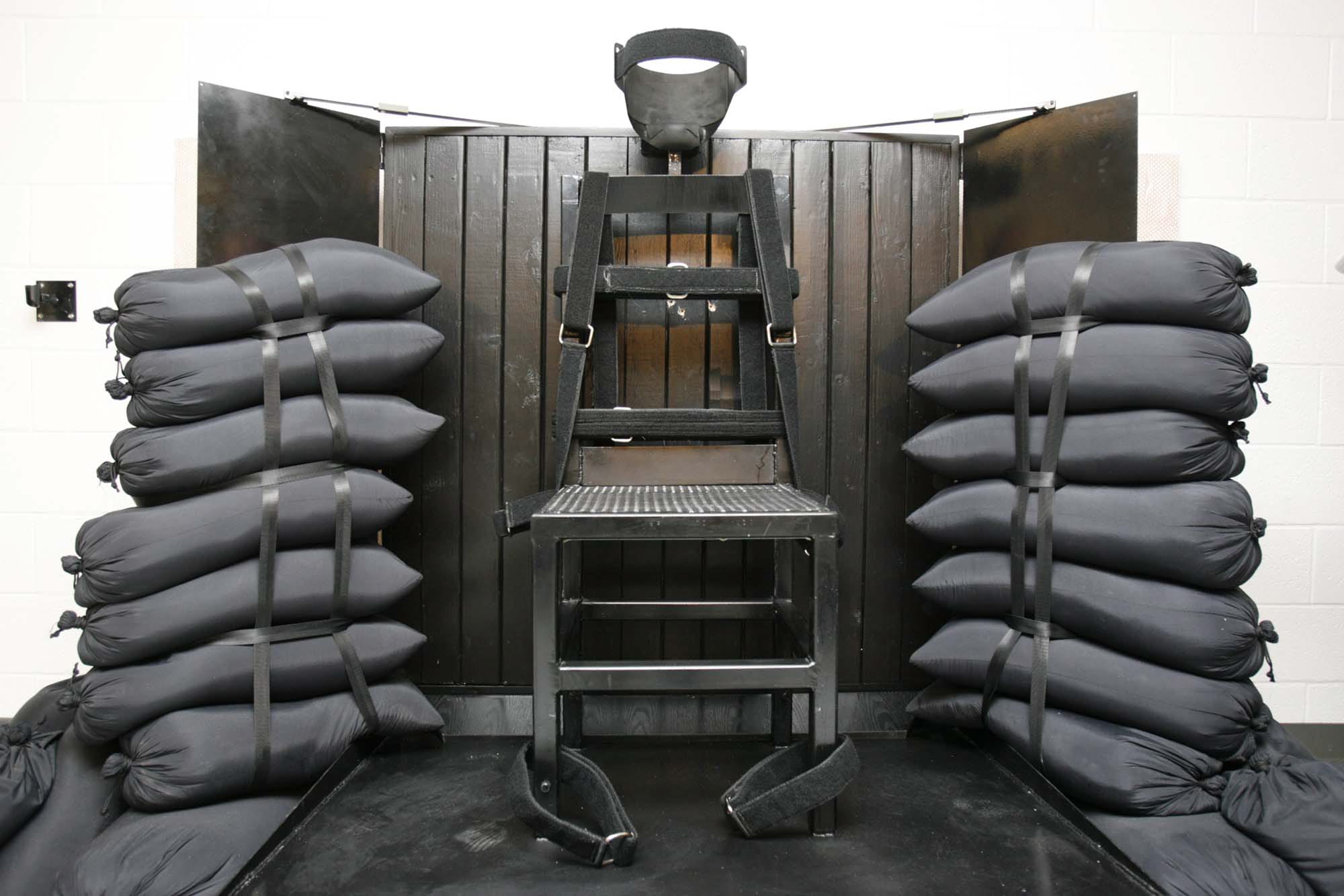 The firing squad execution chamber at the Utah State Prison in Draper, Utah, is shown.