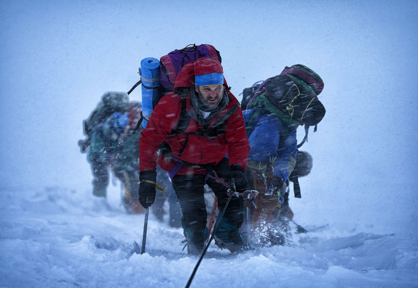 This photo provided by Universal Pictures shows, Jason Clarke as Rob Hall, who leads the expedition in the film &igrave;Everest.&quot; The film debuts in IMAX/3D exclusively on Friday, Sept. 18, 2015, and opens wider in theaters the following week.